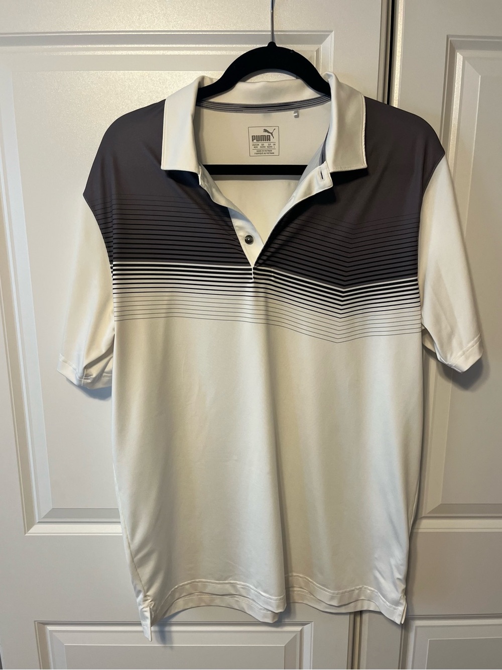 PUMA Men's White & Gray Gradient Stripe Polo Shirt-M